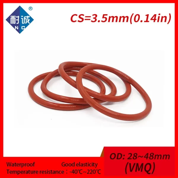 2PCS/lot Silicone rubber oring Red VMQ CS3.5mm OD28/32/35/37/38/40/44/45/48mm O Ring Gasket Silicone O-ring waterproof - Image 2