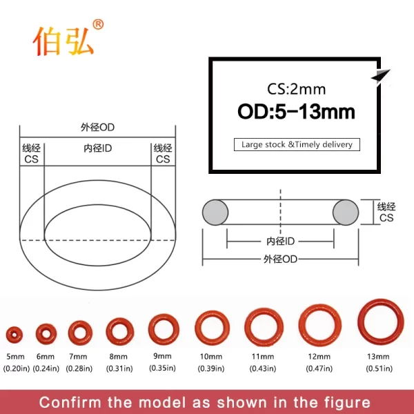 Red Silicon Ring 10PCS/lot Silicone/VMQ O-Ring OD5/6/7/8/9/10/11/12/13*2mm Thickness Rubber O Ring Seal Gasket Rings Washer-.- - Image 2