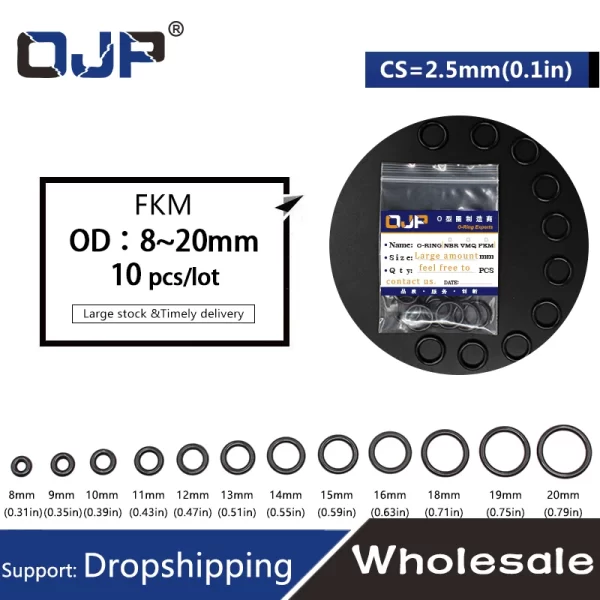 10PCS/lot Fluorine rubber Ring Black FKM Seal OD8/9/10/11/12/13/14/15/16/17/18/19/20*2.5mm Rubber O-Ring Seal Oil RingGaskets.-. - Image 2