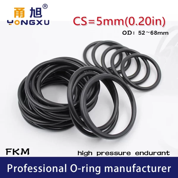 Fluorine rubber Ring Black FKM O-rings Seal CS5mm OD52/55/58/60/62/65/68*5mm O Ring Seal Gasket Oil Ring Fuel Sealing Washer