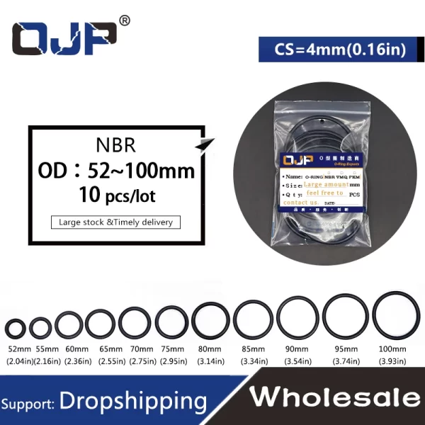 10PC/lot Rubber Ring NBR Sealing O-Ring CS4mm OD52/55/60/65/70/75/80/85/90/95/100mm Nitrile O Ring Seal Gasket Sealing Oil Ring - Image 2