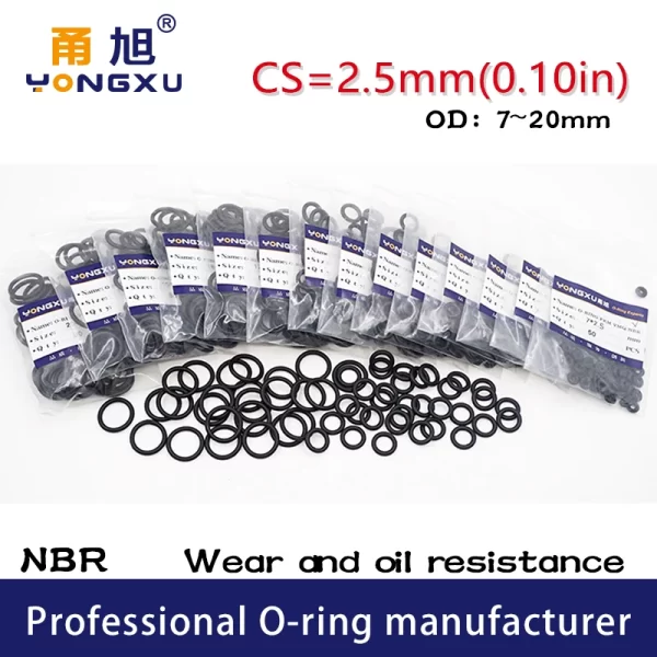 50PCS/Lot Black NBR Sealing O-Ring CS2.5mm Thickness OD7/8/9/10/11/12/13/14/15/16/17/18/19/20*2.5mm Rubber Rings Gasket Washer.-