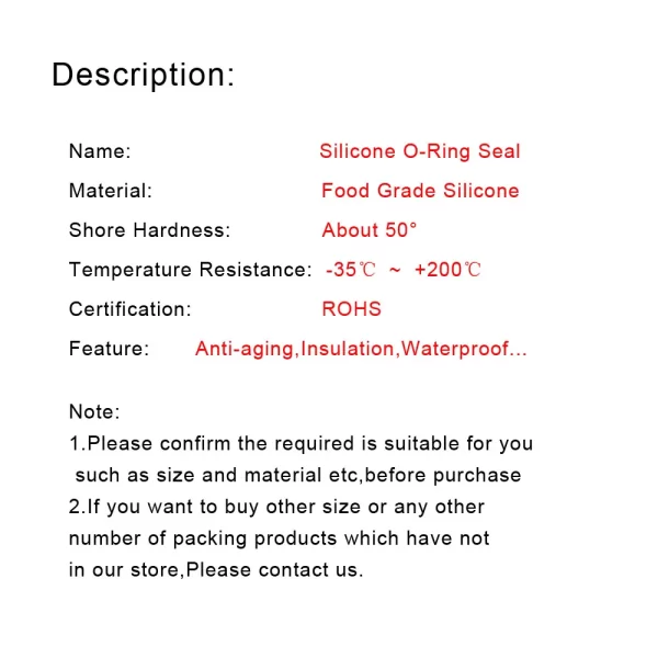 CS1.5mm Silicone Rubber O-Ring Seal ID1.5/2/3/4/5/6/7..5 33/34/35/36-100mm Food Glade VMQ Gasket High Temperature Washer - Image 3