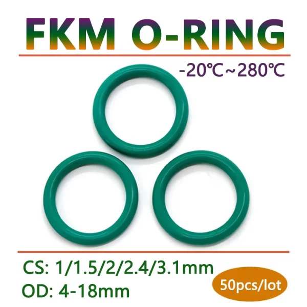 50pcs Thickness CS 1 1.5 2 2.4 3.1mm Green FKM Fluorine Rubber O Ring Gasket OD 4-30mm O-Ring Seal Washer Oil Acid Resistant