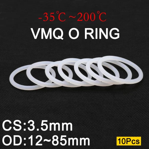 10pc VMQ White Silicone O Ring Gasket CS 3.5mm OD 12~ 85mm Food Grade silicone rings o-rings rubber ring gaskets