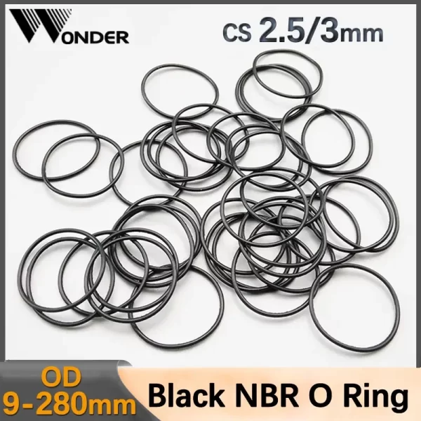 Black NBR O Ring Seal Gasket Thick CS 2.5/3mm OD 9-280mm Oil Wear Resistant Automobile Petrol Nitrile Rubber O-Ring Waterproof