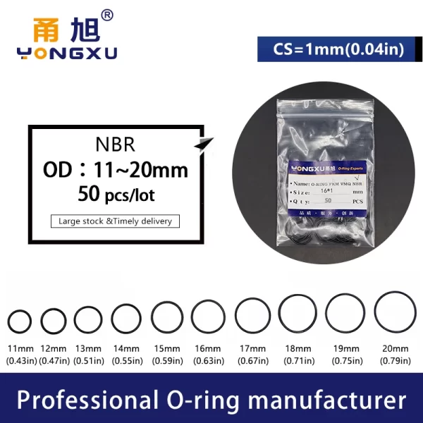 CS 1mm 50PCS/lot Rubber Ring Black NBR Sealing O-Ring OD11/11.5/12/13/14/15/16/17/18/19/20*1mm O Rings Seal Nitrile Gasket Oil.- - Image 2
