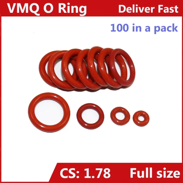 Tichkness 1.78mm,Silicone Rubber Sealing O Ring, VMQ O-Ring,Oil Seal Water Seal Gasket Washer,Pack of 100Pcs,ID 1.78mm - 100mm