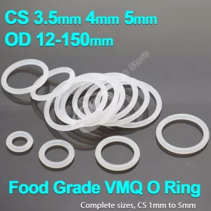 White Food Grade Silicone O-ring Seal Gasket CS 3.5 4 5mm Waterproof Washer Rubber VMQ O Rings Silicone Ring OD 12 14 15 16-150