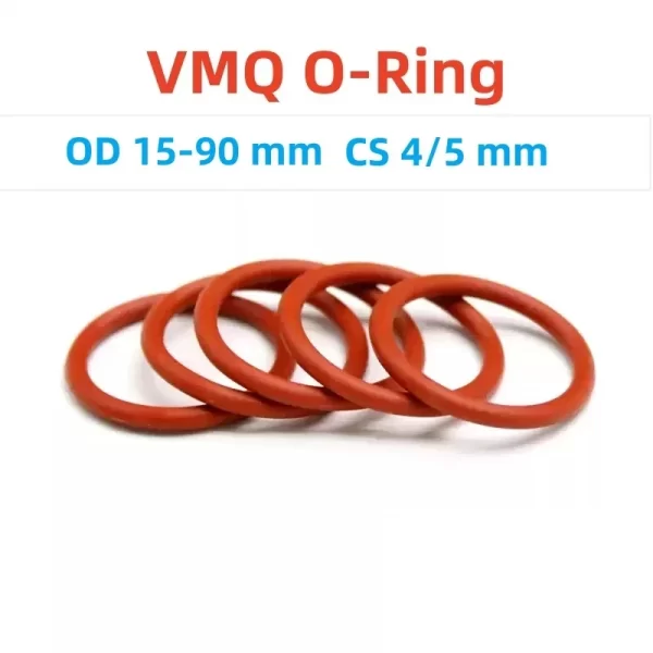 Red Silicone O-Ring OD 15-90 mm Thickness CS 4/5 mm Food Grade Silicone Sealing Ring VMQ Waterproof Insulation -35℃~200℃