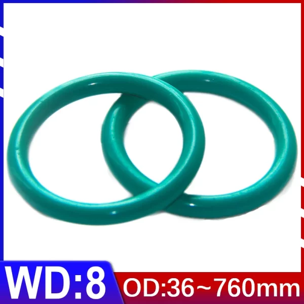 FKM Fluororubber O-Ring Sealing Ring Wire Diameter 8mm OD 36mm-760mm Green Seal Gasket Ringcorrosion Resistant Heat 1Pcs