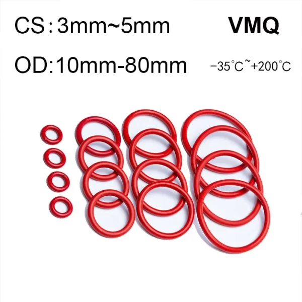CS 3/3.5/4/5 Red VMQ Silicone O Ring Gasket Food Grade Rubber O-Rings OD 10mm-150mm - Image 3