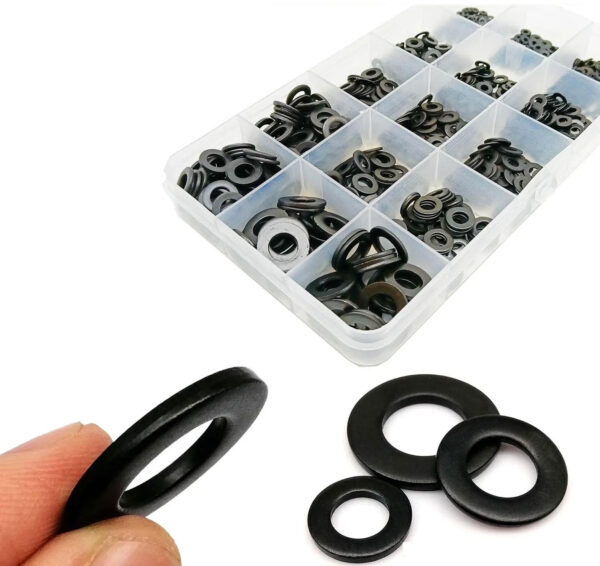 1000pc Mix M1.6 M2 M2.5 M3 M3.5 M4 M5 M6 M8 Black 304 A2-70 Stainless Steel GB97 Flat Washer Plain Gasket Set Assortment Kit Box