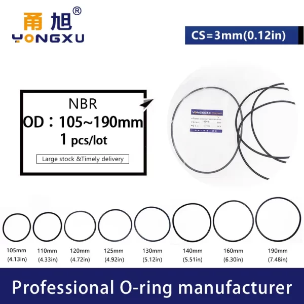 Rubber Rings NBR Sealing O-Ring CS3mm OD105/110/120/125/130/140/145/150/160/170/180/190*3mm Nitrile Seal Gasket Oil Washer.-. - Image 2