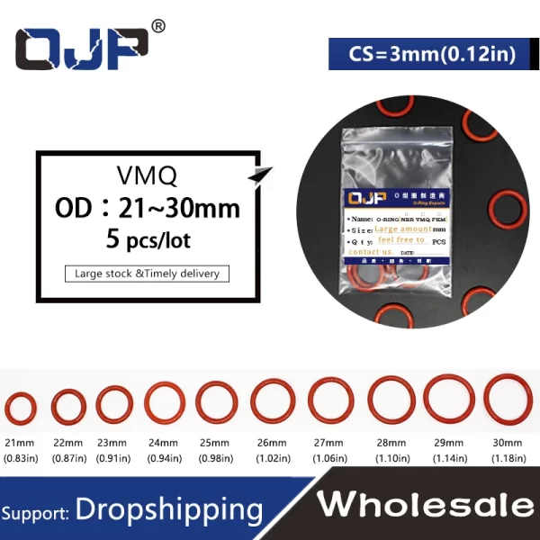 5PCS/lot Red Silicon Rings Silicone O ring OD21/22/23/24/25/26/27/28/29/30*3mm Rubber O-Ring Seal Good elasticity Gaskets Ring - Image 2