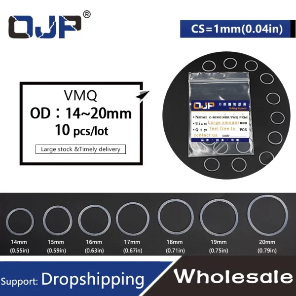 10PCS/lot White Silicon O-ring Silicone/VMQ 1mm Thickness OD14/15/16/17/18/19/20mm O Ring Seal Rubber Gasket Ring Washer - Image 2
