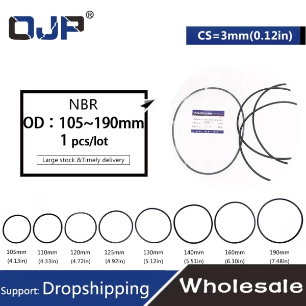 1PC Rubber Ring NBR Sealing OD105/110/120/125/130/140/145/150/160/170/180/190*3mm O-Ring Seal Nitrile Gaskets Oil Rings Washer.- - Image 2