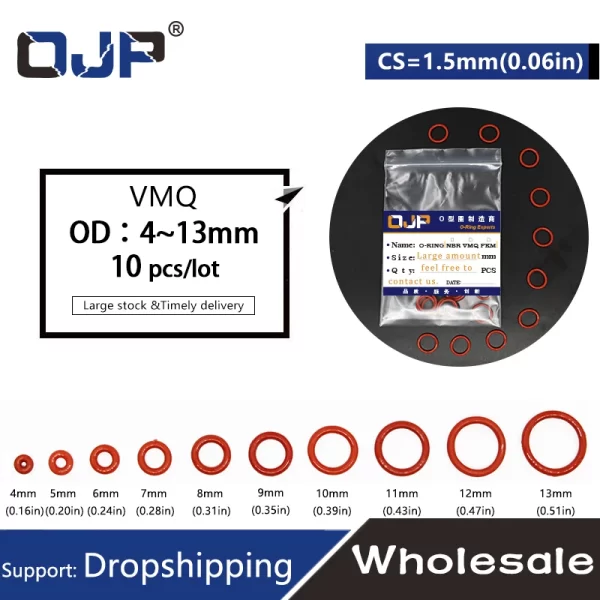 10PCS/lot Red Silicon Ring Silicone O ring 1.5mm Thickness OD4/5/6/7/8/9/10/11/12/13mm Rubber O-Ring Seal Gasket Oring Washer.-. - Image 2