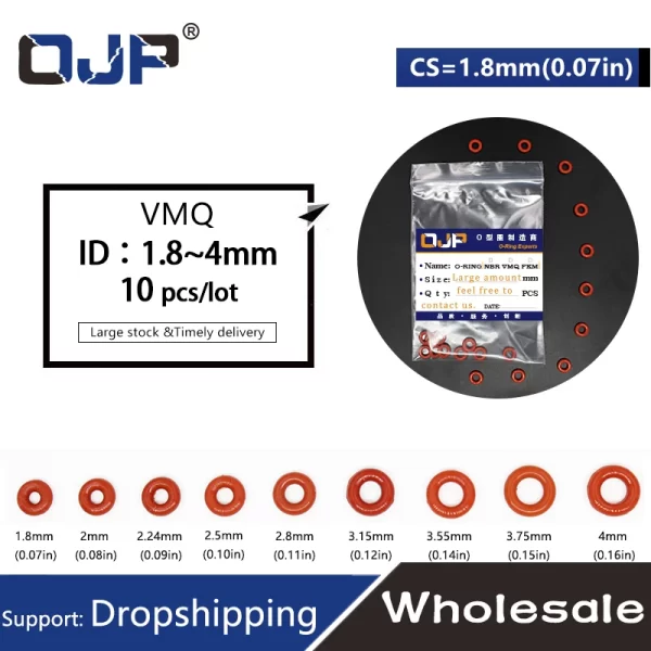 10PCS/lot Silicon Rings Silicone/VMQ O ring1.8mm Thickness ID1.8/2/2.24/2.5/2.8/3.15/3.55/3.75/4mm Rubber O-Ring Seal Gasket.-. - Image 2