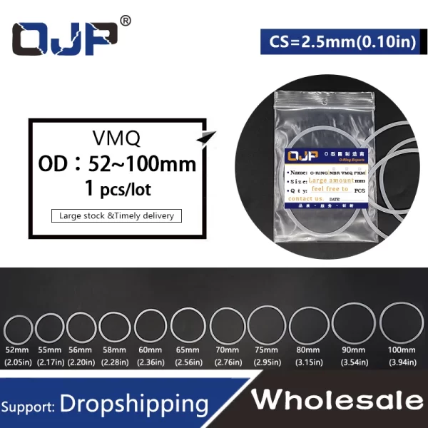 White Silicon Ring Silicone/VMQ O ring OD52/55/56/58/60/65/70/75/80/85/90/95/100*2.5mm Thickness Rubber O-Ring Seal Gaskets.-. - Image 2