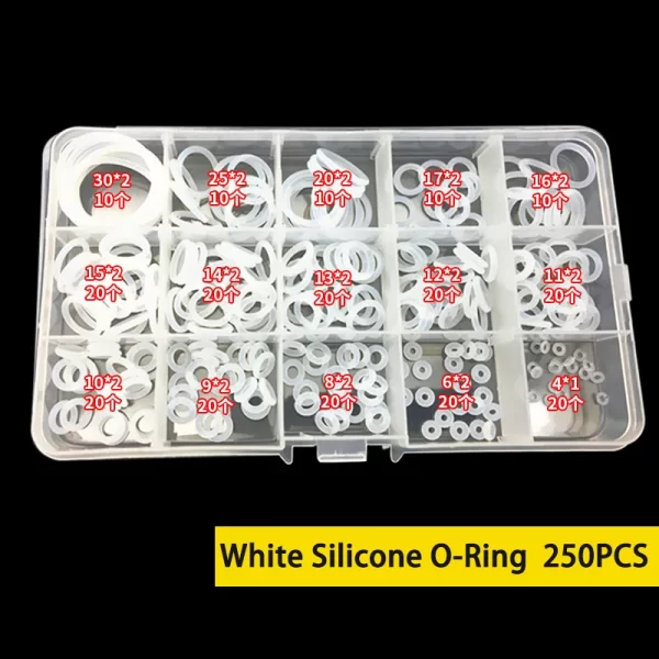 250PCS White/Balck NBR Seal Ring Kit Thickness 1 / 2mm Nitrile Rubber NBR O-Ring Gasket Sealing Ring O Rings Rubber Kit Set - Image 4