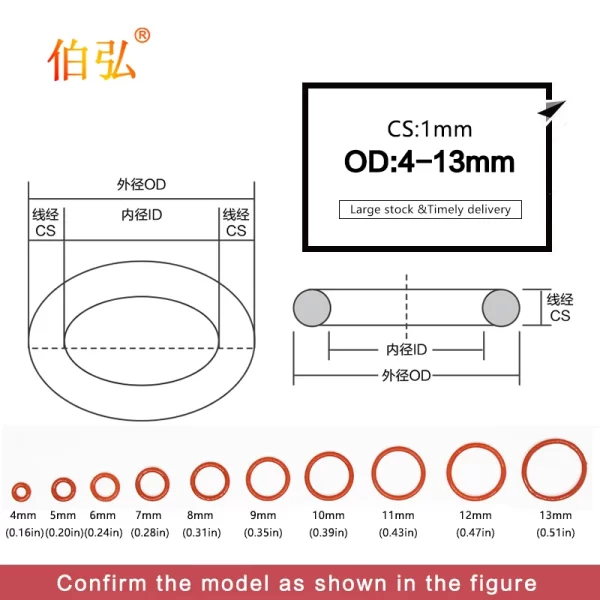 10PCS/lot Red Silicon O-Ring Silicone/VMQ 1mm Thickness OD4/5/6/7/8/9/10/11/12/13mm O Ring Seal Rubber Gasket Rings Washer - Image 2