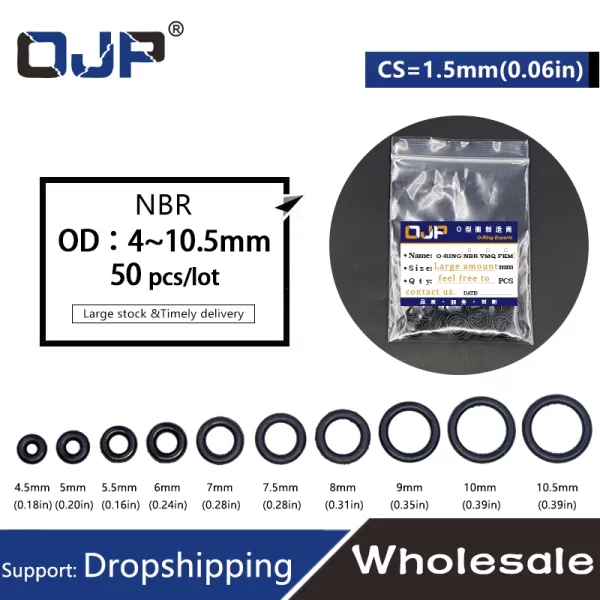 50PC/lot Rubber Ring NBR Sealing O Ring CS 1.5mm OD4/4.5/5/5.5/6/6.5/7/7.5/8/8.5/9/9.5/10/10.5mm O-Ring Seal Gasket RingWasher.- - Image 2