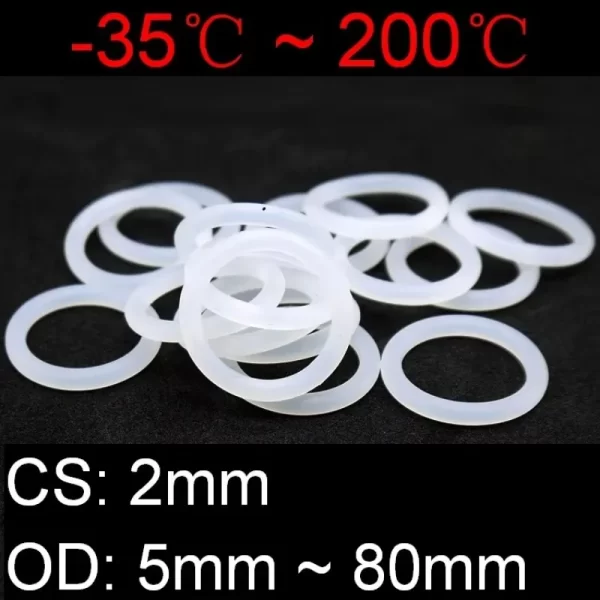 10/50pcs VMQ White Silicone Ring Gasket CS 2mm OD 5 ~ 80mm Food Grade Waterproof Washer Rubber silicone gasket rubber o-ring