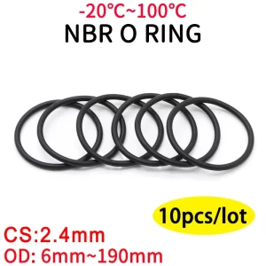10pcs NBR O Ring Seal Gasket Thickness CS 2.4mm OD 6~190mm Nitrile Butadiene Rubber Spacer Oil Resistance Washer Round Shape