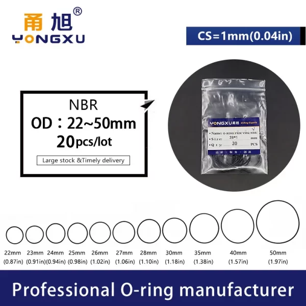 20PCS/lot Black NBR Sealing O-Ring CS1mm OD21/22/23/24/25/26/27/28/29/30/32/34/35/36/38/40/42/46/50*1mm ORing Seal Rubber .-. - Image 2
