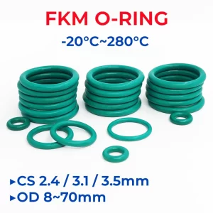 FKM Green Fluorine Rubber O-Ring OD8-70mm Thickness CS2.4/3.1/3.5mm O-Rings Sealing Gasket Oil Resistant Acid & Alkali Resistant