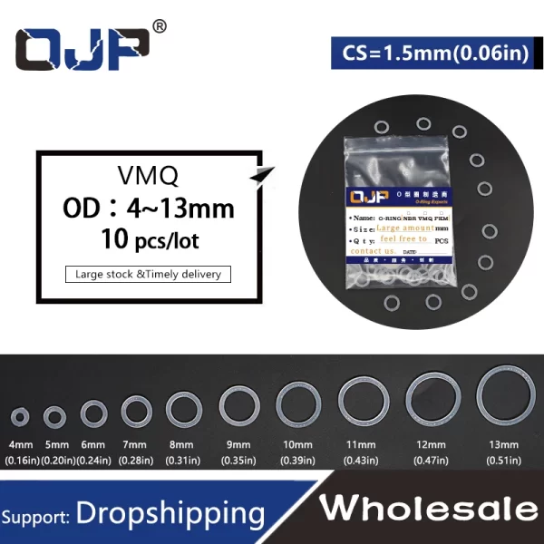 Thickness 1/1.2/1.5mm White VMQ O-ring cross section silicon rubber sealing gasket rubber washer wholesale in specifications - Image 3