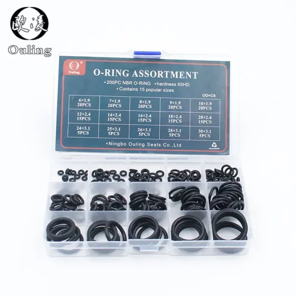 200pcs 15 Sizes O Rings Rubber O Ring Seal NBR Black Sealing O-rings Nitrile Washer Rubber o-ring set Assortment Kit Set Box-.- - Image 2