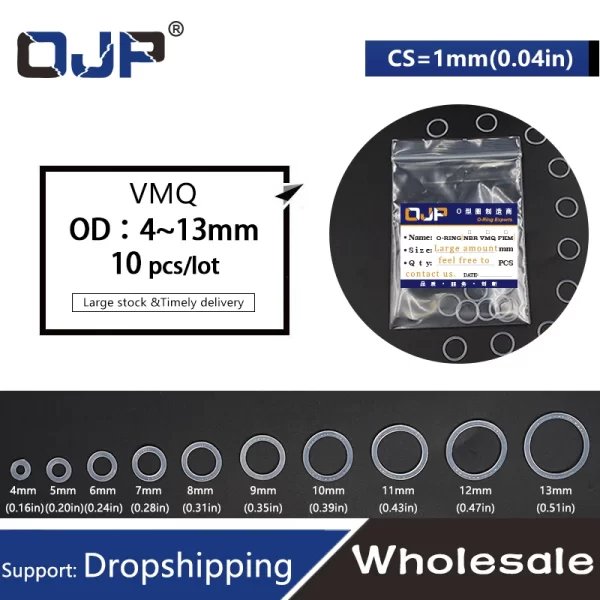 10PCS/lot O-ring Silicone CS1mm Thickness OD4/4.5/5/5.5/6/6.5/7/7.5/8/8.5/9/9.5/10/10.5/11/11.5/12/13mm ORing Rubber Gasket.-. - Image 2