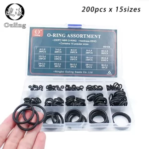 200pcs 15 Sizes O Rings Rubber O Ring Seal NBR Black Sealing O-rings Nitrile Washer Rubber o-ring set Assortment Kit Set Box-.-