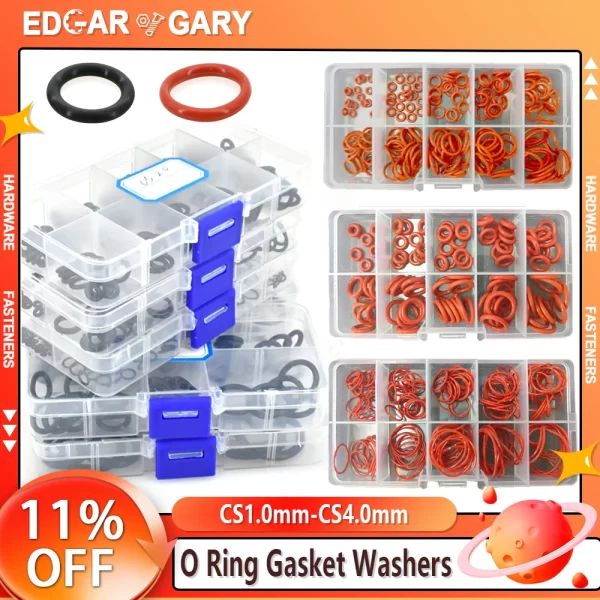 NBR Black O Ring Silicone Seal Rings Gasket VMQ Red Oring Kit Rubber Plumbing Gasket Oil Resistant High Temperature OringsWasher