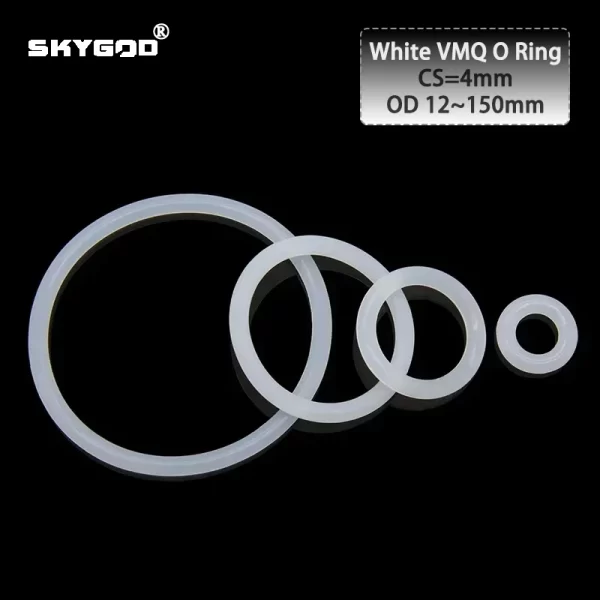 10pcs White VMQ O Ring Gasket CS 4mm OD 12 ~ 150mm Food Grade Rubber Insulate Round O Shape Seal O-ring Silicone Rings