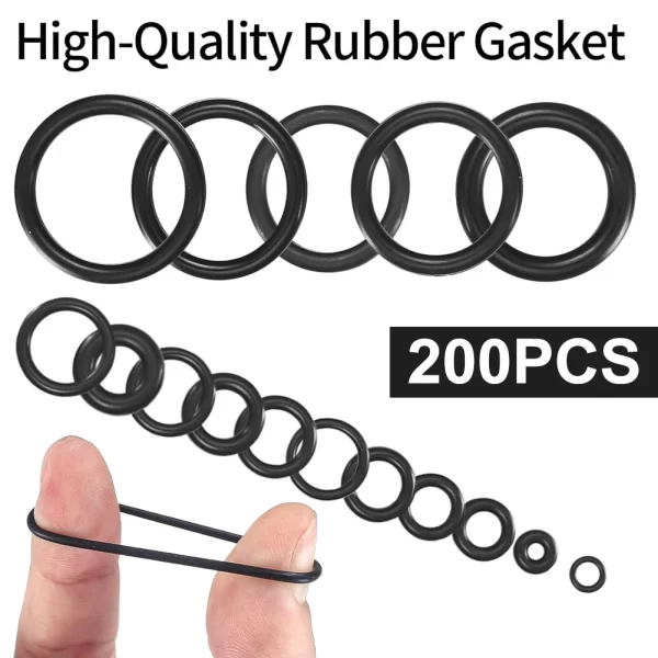 200Pcs Rubber O Ring Set Gaskets Boxed High Pressure O-Rings Repair Kit Sealing Elastic Band O Rubber Rings Set