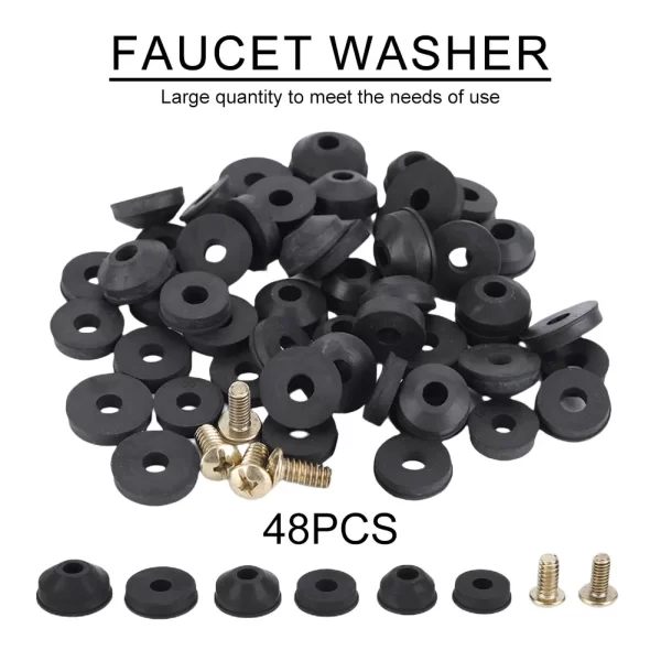 48PCS Plumbing Faucet Seal Washer O-ring Rubber Faucet Washer Assortment with Screws Flat Beveled for Repairing Faucet Leak - Image 2