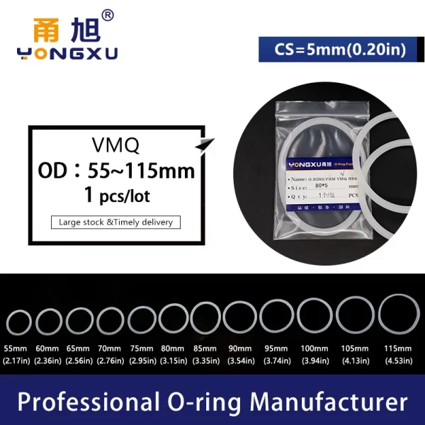 White Silicon O-ring Silicone/VMQ CS5mm OD55/60/65/70/75/80/85/90/95/100/105/110/115*5mm Oring Seal Rubber Ring Gasket Washer.-. - Image 2