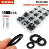 1000pc Mix M1.6 M2 M2.5 M3 M3.5 M4 M5 M6 M8 Black 304 A2-70 Stainless Steel GB97 Flat Washer Plain Gasket Set Assortment Kit Box