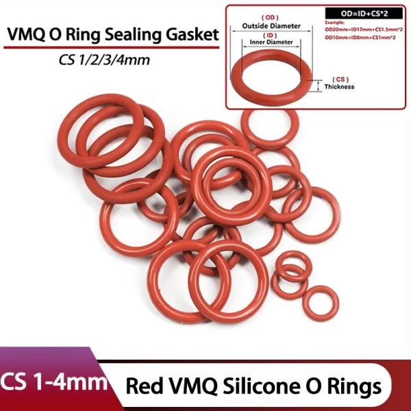 50pcs Red VMQ O Ring CS 1/2/3/4mm Food Grade Waterproof Sealing Washers Cooker Seal Gel Gaskets Insulated Rubber Silicon o-rings