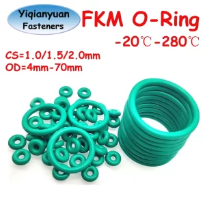 Yiqianyuan FKM Fluorine Rubber O-ring Od 4-70mm Thickness 1/1.5/2mm O-rings Sealing Gasket Oil Resistant Acid & Alkali Resistant